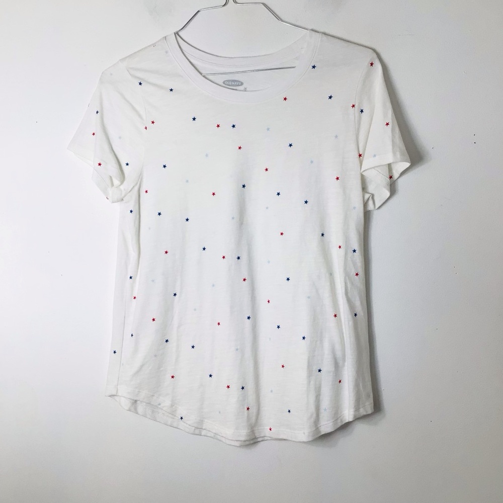 Old Navy White Short Sleeve Tee with Red and Blue Star Dots - Picture 4 of 4